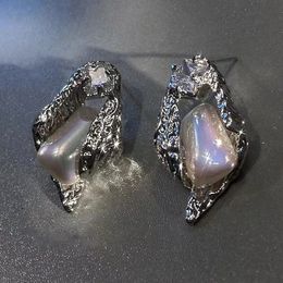 Dangle & Chandelier 2022 Trendy Lava Metal Symphony Pearl Stud Earrings For Women Shiny Zircon Statement Earring Boucle Oreille Fine Jewellery Gifts