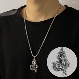 Pendant Necklaces Fashion Retro Chinese Dragon For Men Hip Hop Zodiac Titanium Steel Sweater Chain Jewellery Accessories