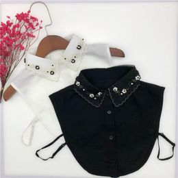 Bow Ties Women Shirt Handmade Beads Fake Lapel Neck Collar False Turn Down Detachable Collars Clothes Accessories