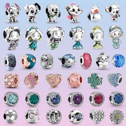 New Popular 925 Sterling Silver Princess and Cute Animal Jewelry Collection Crystal Rose Leaf Beads for Women Pandora Bracelet Jewelry Gifts