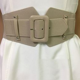 Belts PU Leather Wide Belt For Women Designer Fashion Dress Decorative Square Buckle Elastic Waist Band Adult Solid