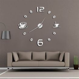 Wall Clocks Cafe DIY Large Frameless Giant Modern Design Coffee Mug Bean Decor Kitchen Watch 220909