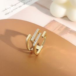 Design Geometric Parallel Cross Gold Colour Metal Rings For Womans Neo Gothic Girls Fashion Accessories Wedding Unusual Jewellery