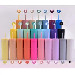 rainbow Colour Mugs double wall matte finish reusable 473ml /16oz plastic tumbler with straw 912