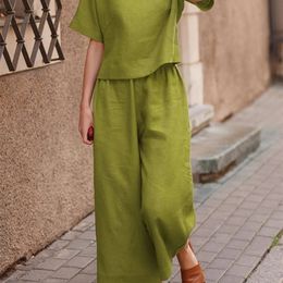 Women's Two Piece Pants Autumn Oversize Cotton Female Set Loose Women's Pants Suit Top Wide-leg Trouser Suits Female Fashion Casual Ladies 2 Piece Set 220912