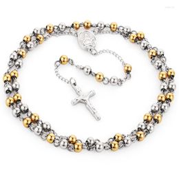 Anh￤nger Halsketten Edelstahl Rosenkranzperlen Jesus Halskette katholisch Gold Silber Farbe Langkettenkreuz f￼r Frauen Schmuck Geschenke