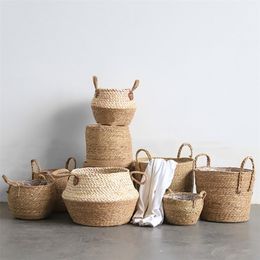 Storage Baskets Handmade Woven Seaweed Storage Baskets Folding Seagrass Belly Garden Flower Pot Plant Basket Straw Storage Boxes For Home Decor 220912