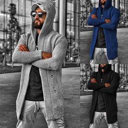 Mens Sweaters Hooded Cardigan Sweater Men Hip Hop Sweater Coat Men Solid Colour Autumn Casual Coat Fashion Clothing Men Knitted Coat With Hood 220912