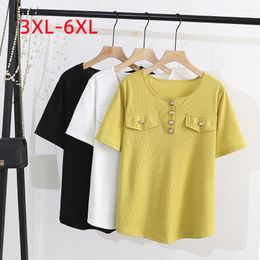 Shirt 2022 Ladies Summer Plus Size Tops For Women Large Short Sleeve Loose Cotton Button Yellow White T-shirt 3XL 4XL 5XL 6XL