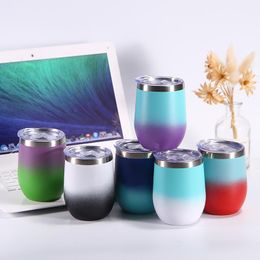 12oz Gradient Egg Cup Egg Shapped Mug Wine Glasses Stainless Steel Vacuum Insulated Cups Tumbler Travel Stemless Mugs