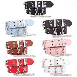 Belts Women Punk Chain Belt Adjustable Double/Single Row Hole Eyelet Waistband With Decorative Accessories Dropship