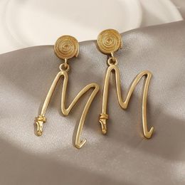 Stud Earrings Metal M Alphabet Letter Circle Gold-Plated For Women Earings Wholesale