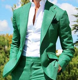 Green Groom Tuxedos Men Wedding Dress Notch Lapel Men Blazer Prom Dinner/Darty Suit