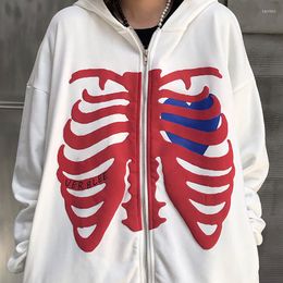 Women's Hoodies 2022 Winter Women's Clothing Y2k Zip Up Hoodie Gothic Skeleton Jacket Long Sleeve Coat Harajuku Streetwear Hip Hop Tops