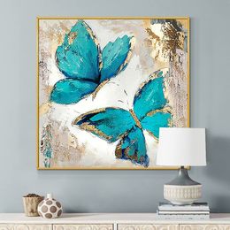 Two Blue Butterfuly Oil Painting Wild Animals Canvas Art Painting Posters and Prints Cuadros Wall Art Pictures For Living Room