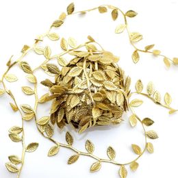 Decorative Flowers 20 Yards Silk Leaf-Shaped Handmake Artificial Gold Leaves DIY Wreath Garland For Wedding Decoration Gift Arts Craft Fake