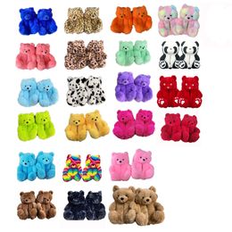 Wholesale New Womens Plush Teddy Bear Slippers Brown Home Indoor Soft Anti-slip Faux Fur Cute Fluffy Pink Winter Warm Shoe C4