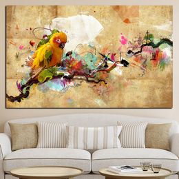 Abstract Artistic Paint Parrot Bird Oil Painting on Canvas Poster and Print Modern Wall Picture for Living Room Cuadros Decor