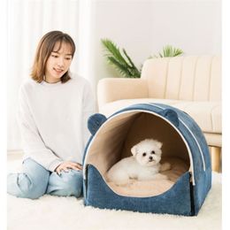 kennels pens Pet House Winter Warm Puppy Bed Cat Nest Enclosed Dog Room Kennel Dogs Portable Folding Pets Tent Camas Para Perro 220912