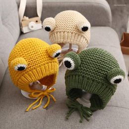 Berets Solid Colour Cartoon Frog Knitted Hat Winter Warm Skullies Cap Beanie For Kid Boy And Girl