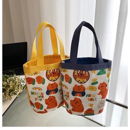 HBP shoulder bag Japanese cute cartoon tiger girl portable bucket bag female printed canvas student cylinder lunch bags
