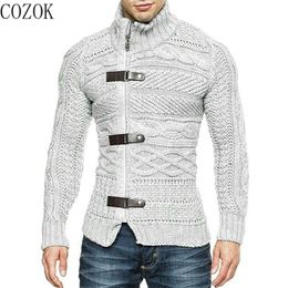 Mens Sweaters Autumn and Winter Turtleneck Sweater Mens Leather Ring LongSleeved Knitted Cardigan Jacket Large Size Mens Clothing 220912