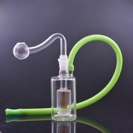 Mini Smoking Water Pipes Recycler Dab Rig Hookah Inline Matrix Perc Philtre Pipes Thick Pyrex Small Beaker Bongs with 10mm Oil Burner Pipe and Colourful Hose