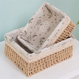 Storage Baskets 3 Sizes/Set Handmade Straw Storage Baskets Household Items Snacks Fruit Debris Cosmetic Laundry Finishing Storage Basket 220912