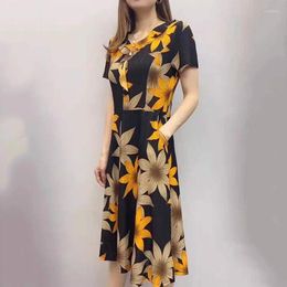 Casual Dresses Fashion Vintage V-Neck Floral Dress Women's Clothing 2022 Summer Korean Ruffles Spliced Pockets Printing Midi