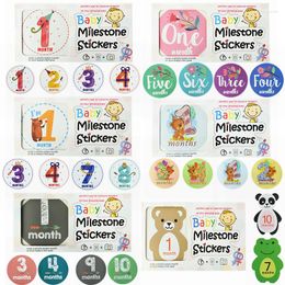 Gift Wrap 12pcs Month Sticker Baby Pography Memorial Monthly Born Kids Commemorative Card Number Cartoon Pattern Cards Decor