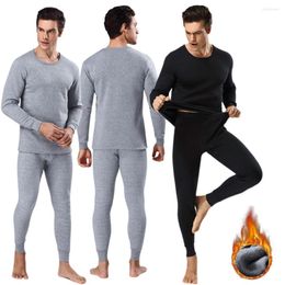 Men's Tracksuits Men Winter Fleece Lined Warm Long Sleeve Top Bottom Trouser Underwear Set YAA99