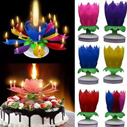 candle cake toppers Canada - Party Decoration Musical Birthday Candle Magic Lotus Flower Candles Blossom Rotating Spin Party Candle 14 Small Candles 2layers Cake Topper 912