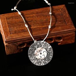 Pendant Necklaces Tibetan Jewellery Vintage Round Silver Plated Pendants Femme Hollow Carved Flower Alloy For Women