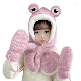 Berets Winter Hat Scarf Gloves Three-piece Set Of Children's Boys And Girls Cute Frog One Warm Pullover Cap