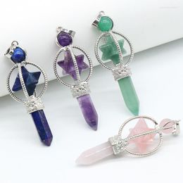 Pendant Necklaces Merkaba Chakra Pendants Natural Stone Aventurine Hexagonal Column Healing Pendulum Women Men Necklace