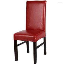 Chair Covers Stretch PU Leather Waterproof Dining Slipcover Removable Short Cover For Home Party Wedding Decoration