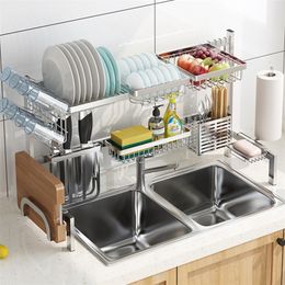 Storage Baskets DIY Drain Dish Rack Stainless Steel Kitchen Shelf Fruit Baskets Room Organiser Multifunctional Storage Home Supplies 220912