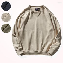 Men's Hoodies American Style Heavyweight Terry Men's Pure Cotton Retro Solid Color Simple Round Neck Pullover Raglan Sleeve Sportwear