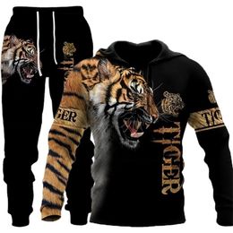 Mens Tracksuits The Tiger 3D Printed Mens Sweatshirt Hoodies Set Mens Lion TracksuitPulloverJacketPants Sportswear Autumn Winter Male Suit 220909