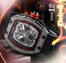 Premium all the crime sports Men Watches 43mm Full Diamonds Ring Japan Quartz Movement Male Time Clock Rubber Belt Imported crystal mirror wristwatch reloj de lujo