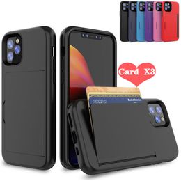 Candy Colour Slide Flip Credit Card Slot Wallet Cases Armour Hybrid TPU PC Shockproof Dual Layer Cover For iPhone 14 13 12 11 Pro XR XS Max 8 7 6 Plus