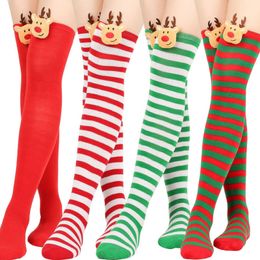 Christmas Elk Long Socks Women Striped Stockings Gift for Love Girlfriend 5 Colours