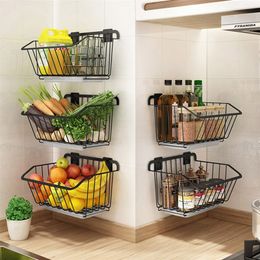 Storage Baskets Kitchen Storage Basket Stainless Steel Fruit Vegetable Drain Storage Organizer Wall Mounted Spice Rack Dish Shelf Kitchen Tool 220912