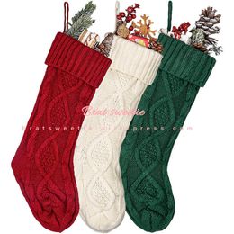 Christmas Decorations 4pcs Stockings 18 Inches Large Size Cable Knitted Socks Gift Bags for Home Xmas Tree Ornaments L220912