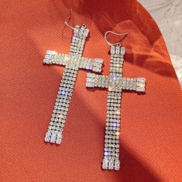 Dangle Earrings Ladies Geometric Crystal Drop Oversized Shiny Cross Rhinestone Pendant Personalised Party Jewellery