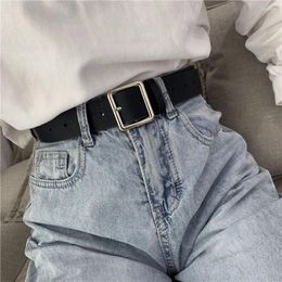 Belts PU Leather Belt For Women Square Buckle Pin Jeans Black Chic Luxury Ladies Vintage Strap Female Waistband