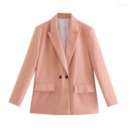 Women's Two Piece Pants 2022 Women Blazer Solid Casual Notched Double Breasted Coat Female OL Chic Tops Large Size