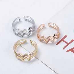 Trendy Electrocardiogram Wave Shaped Band Rings For Women Charm Double Layers Zircon Finger Ring Wedding Party Jewelry Gifts