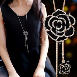 Pendant Necklaces LEEKER Black Enamel Flower Pendants And Silver Color Cubic Zirconia Chain Jewelry For Women 2022 Arrival 014 LK2