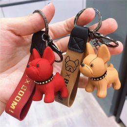 Funny Resin Bulldog Key Chains Cute Animal Keyring Holder Bag Charm Trinket Dog Accessories Punk Style Pendant